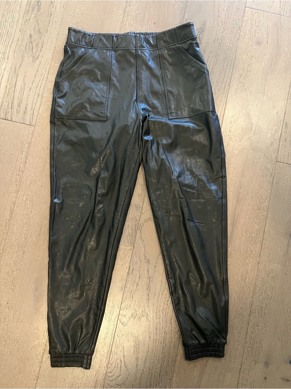 SPANX Black Faux Leather Cropped Jogger Pants